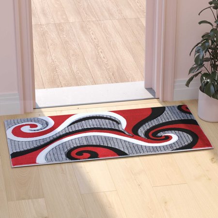 Flash Furniture Red 2' x 3' Modern Plush Abstract Area Rug KP-RG952-23-RD-GG